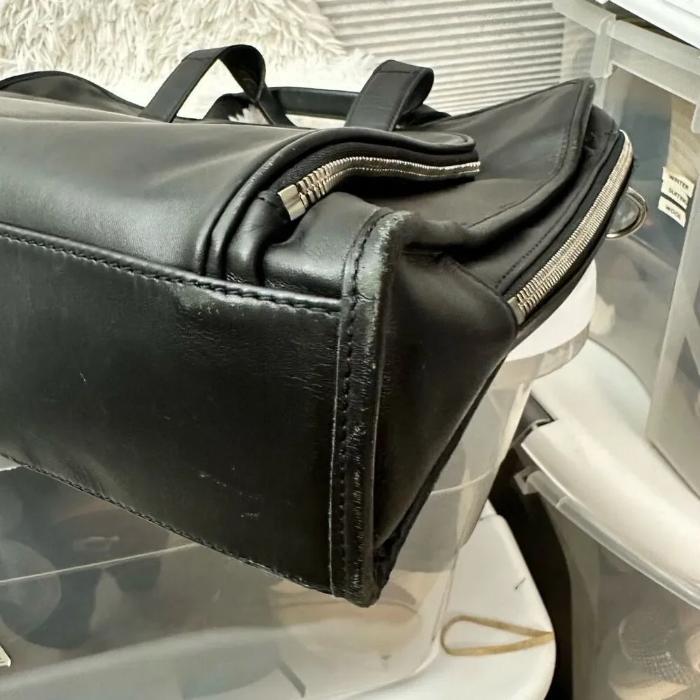 Levenger Black Leather 16” Slim Organizer Briefcase‎ Shoulder Hand Bag